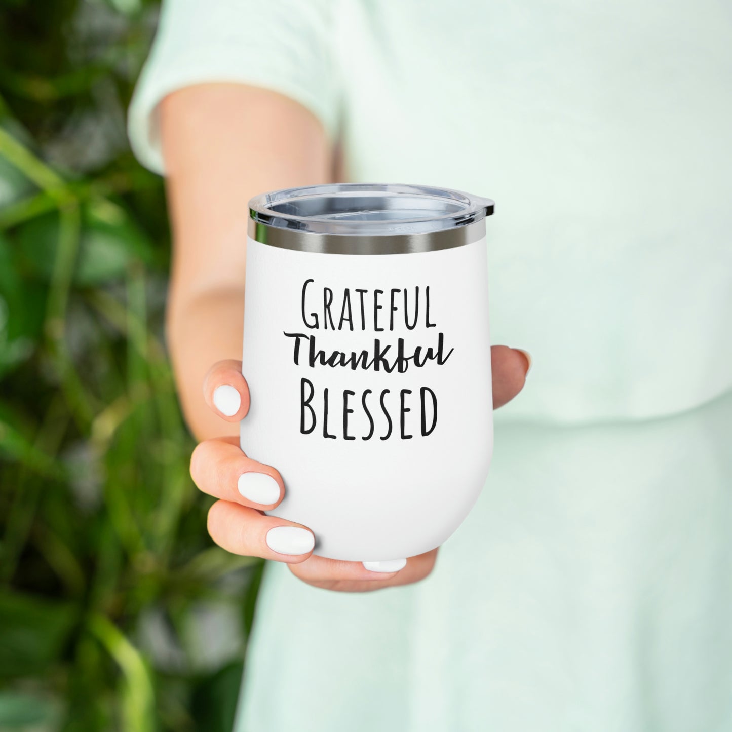 Grateful Thankful Blessed 12oz Insulated Wine Tumbler