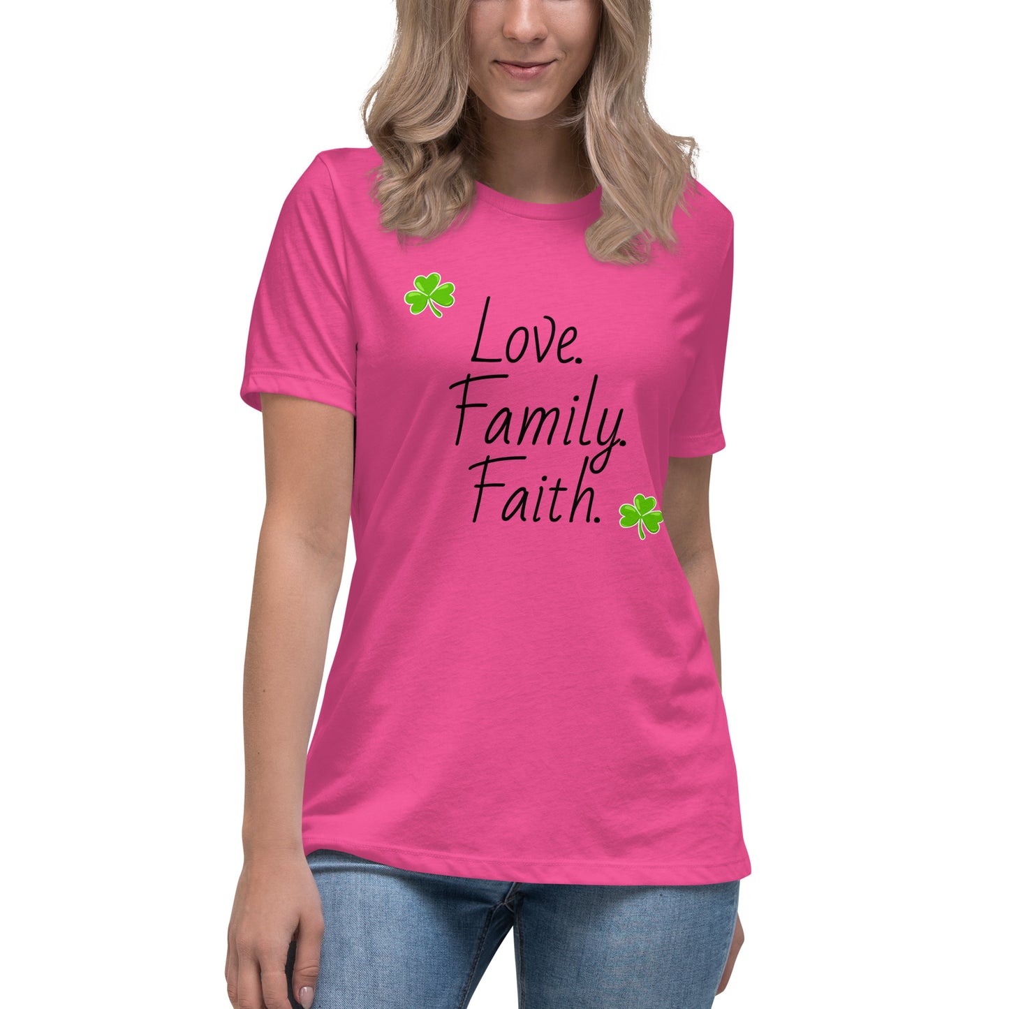 Love, Family, Faith women's tee (black lettering)