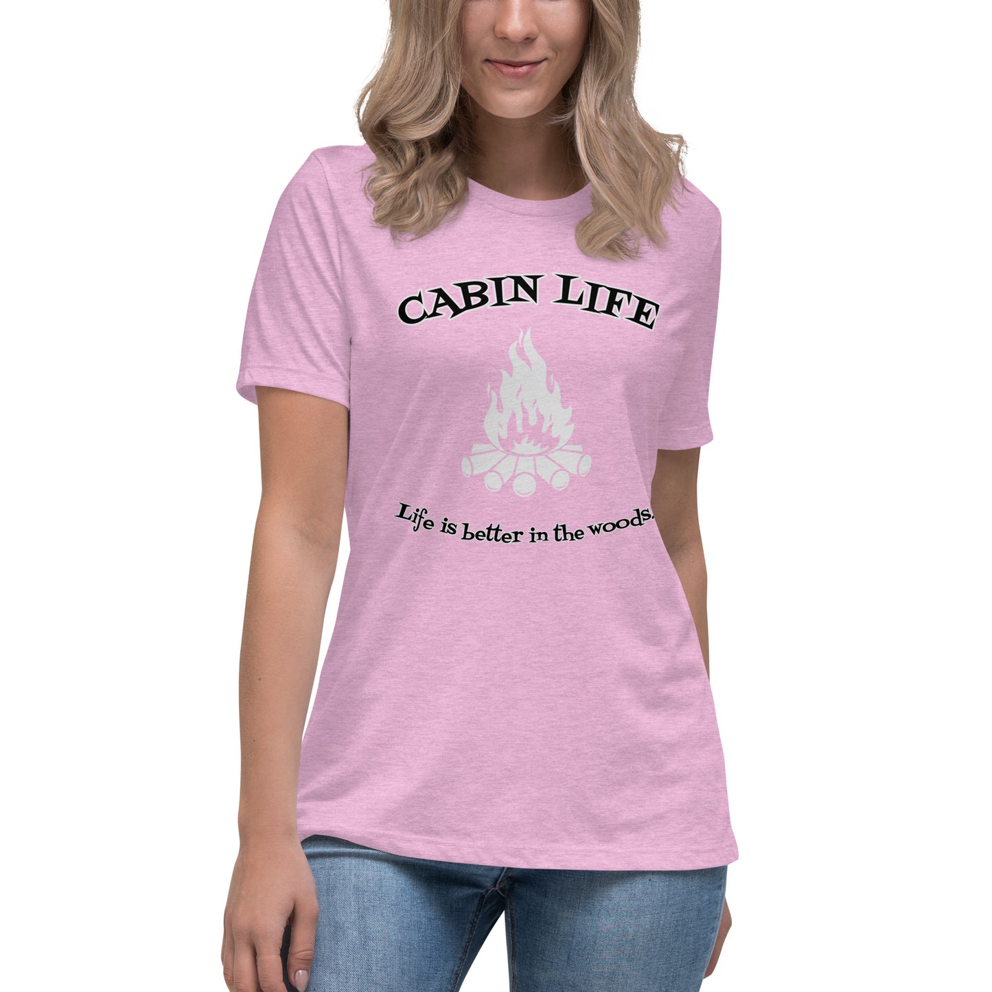 Cabin Life - Life is better in the woods womens tee (gray design)